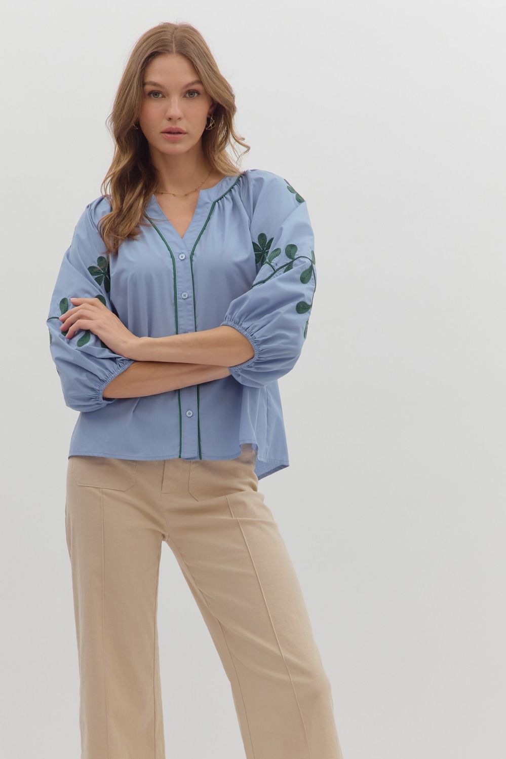 Embroidered Sleeve Top