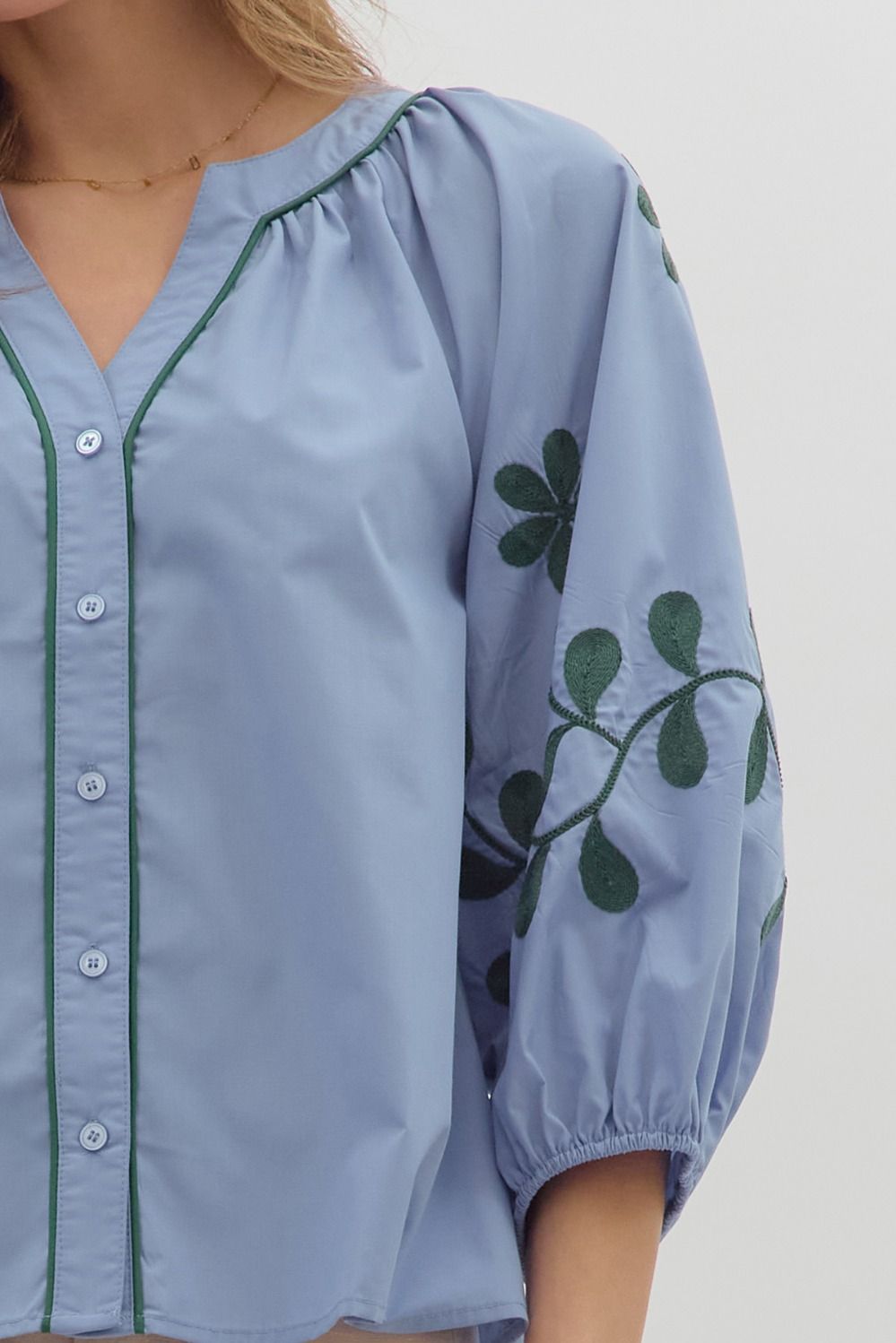 Embroidered Sleeve Top