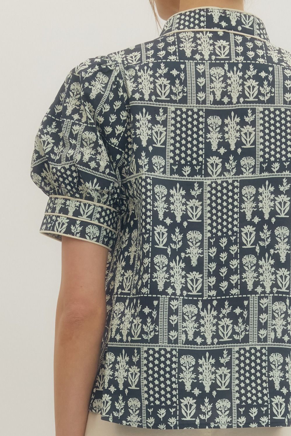 Puff Sleeve Navy Floral Top