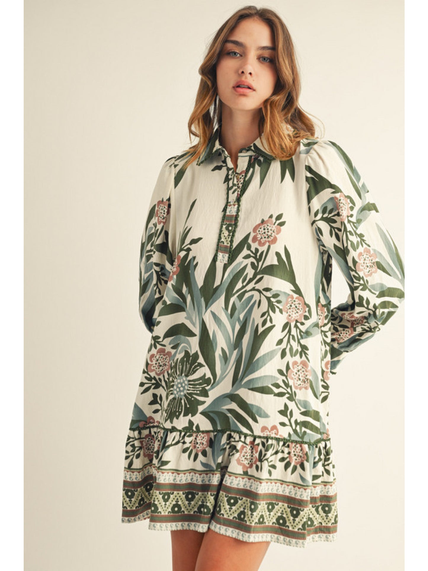 Long Sleeve Floral Mini Dress