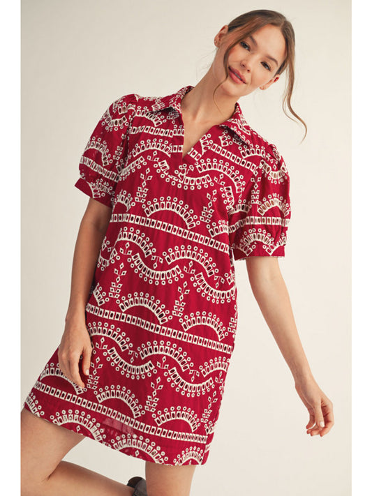 Geometric Embroidered Mini Dress