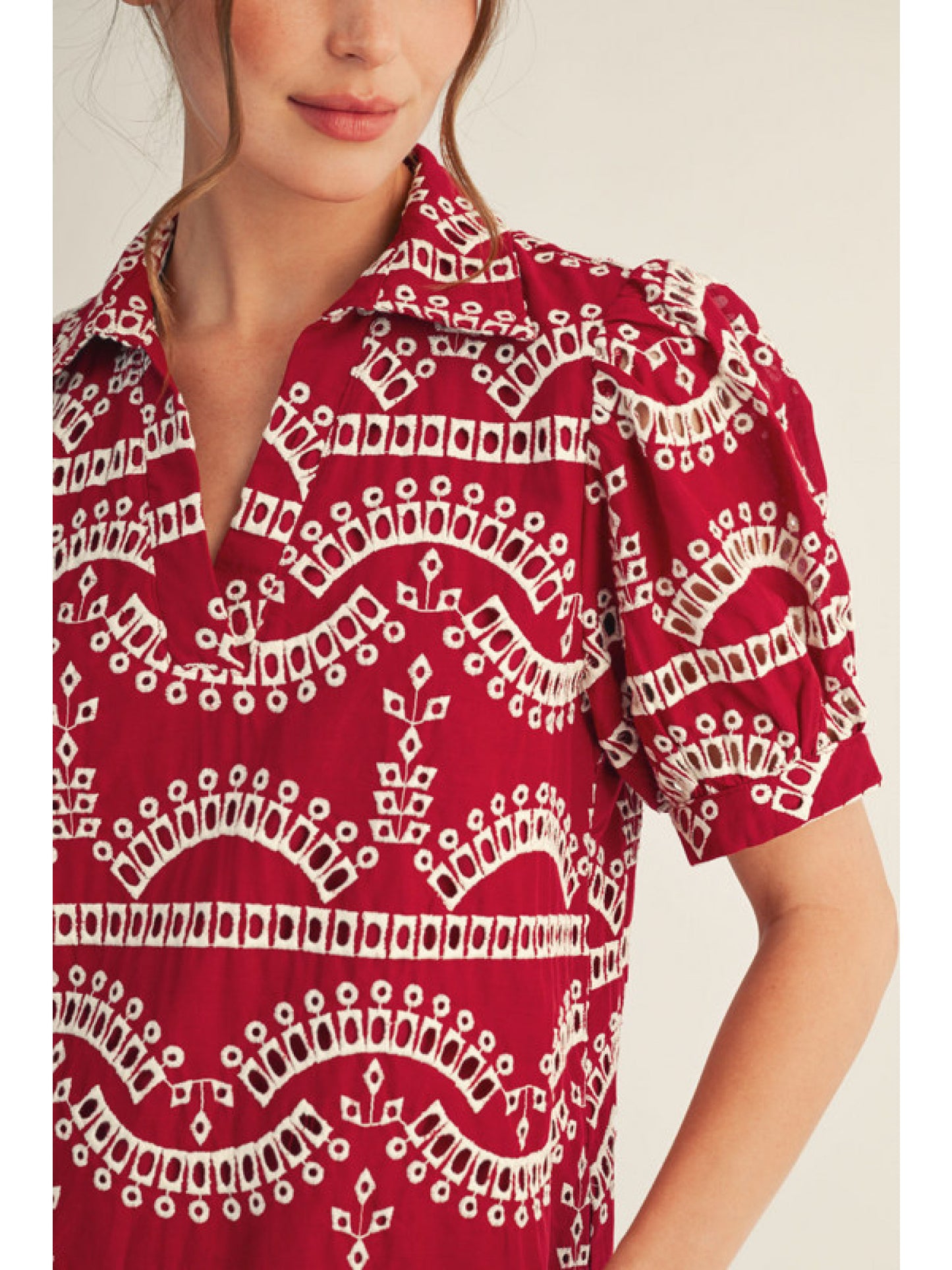 Geometric Embroidered Mini Dress