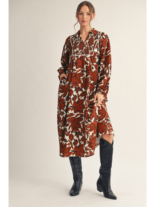 Autumn Floral Midi Dress
