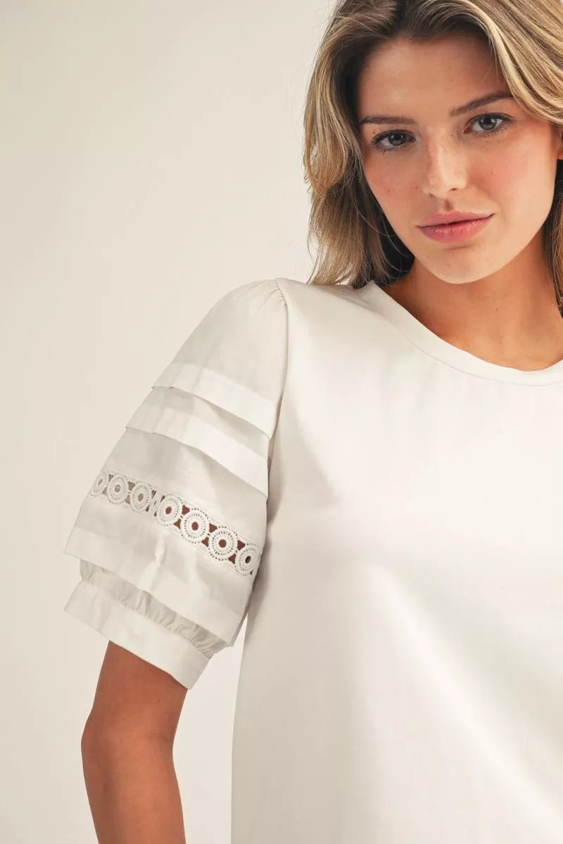 Lace Accent Puff Sleeve Top