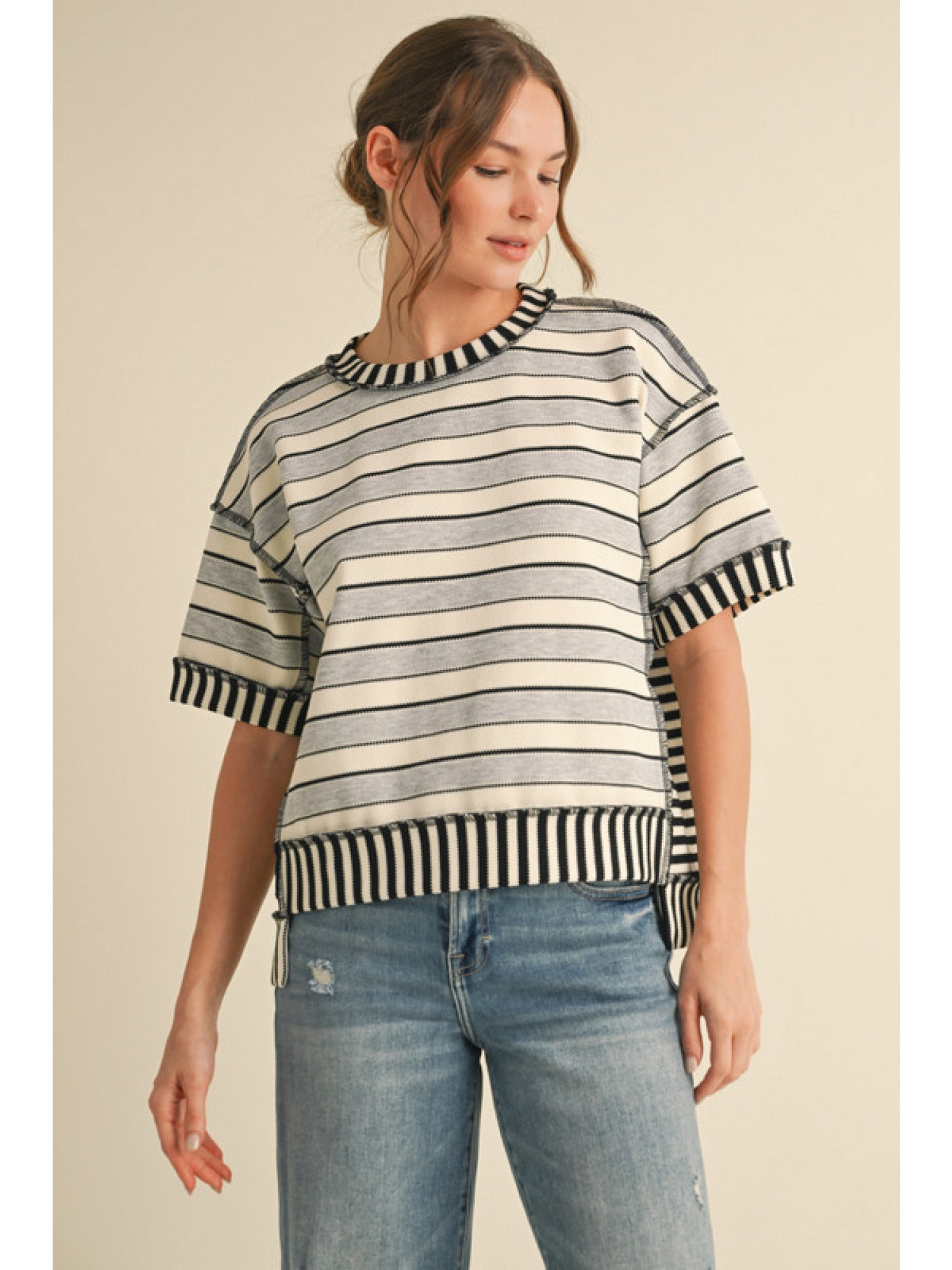 Contrasting Striped Pullover