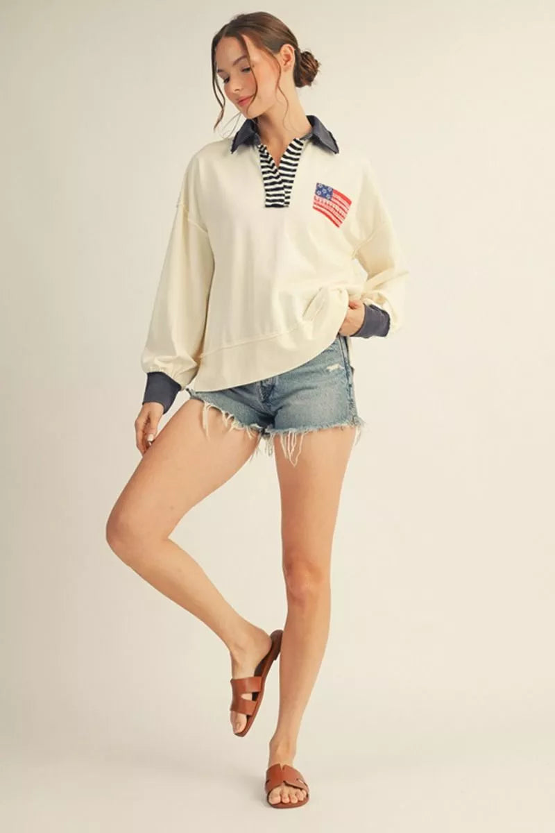 American Flag Polo Sweatshirt