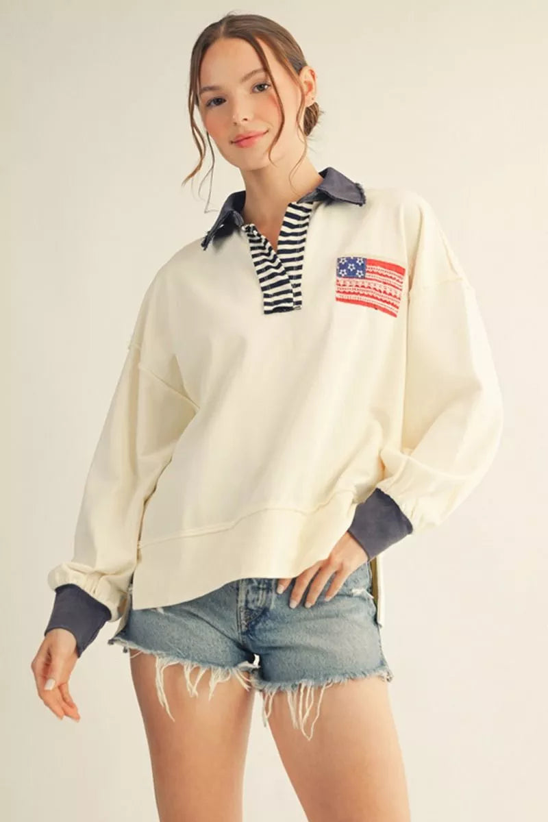 American Flag Polo Sweatshirt