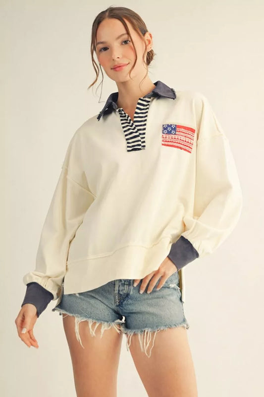 American Flag Polo Sweatshirt