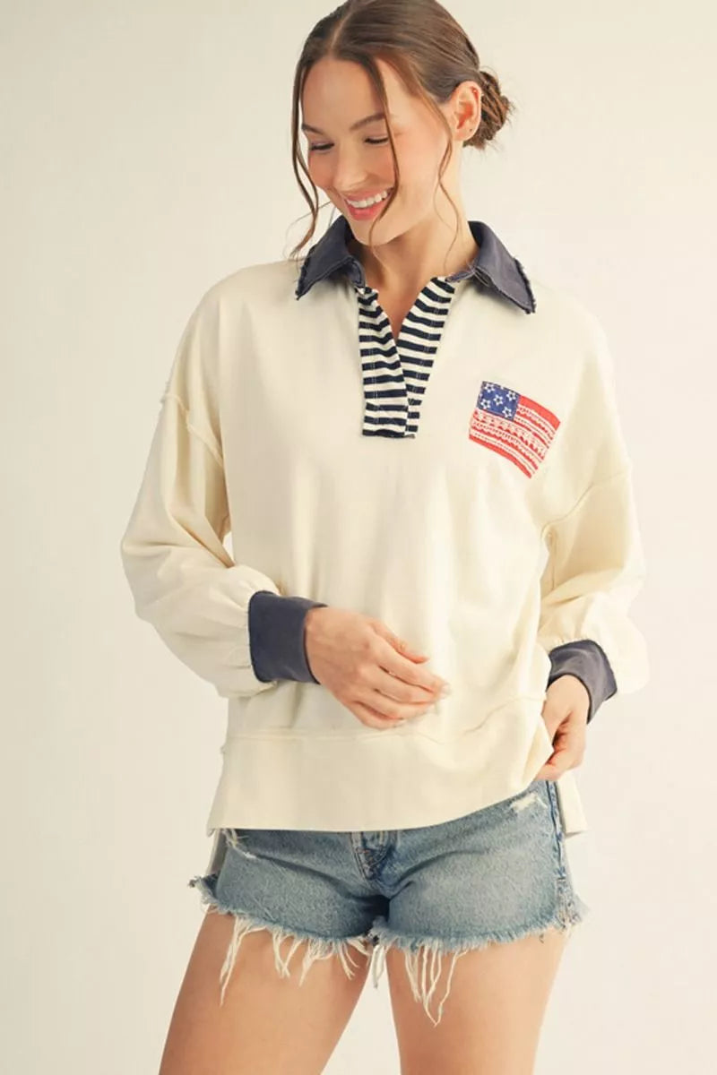 American Flag Polo Sweatshirt