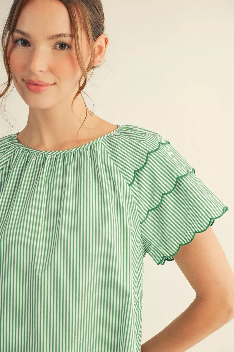 Scalloped Sleeve Raglan Top