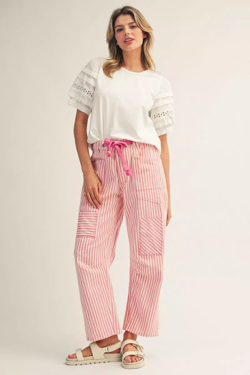 Lace Accent Puff Sleeve Top