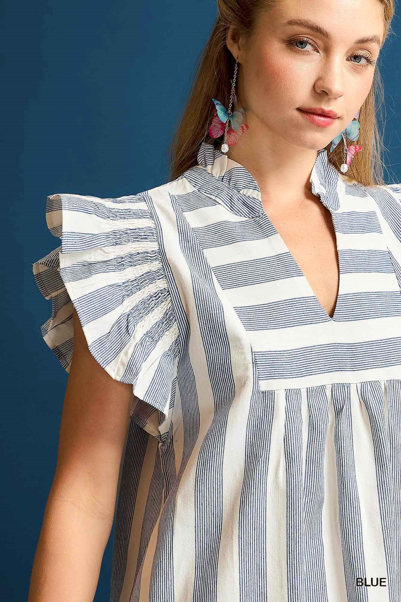 Ruffle Sleeve Striped Mini Dress