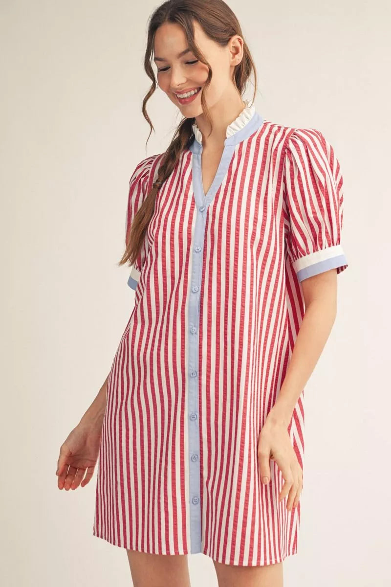 Puff Sleeve Striped Dress