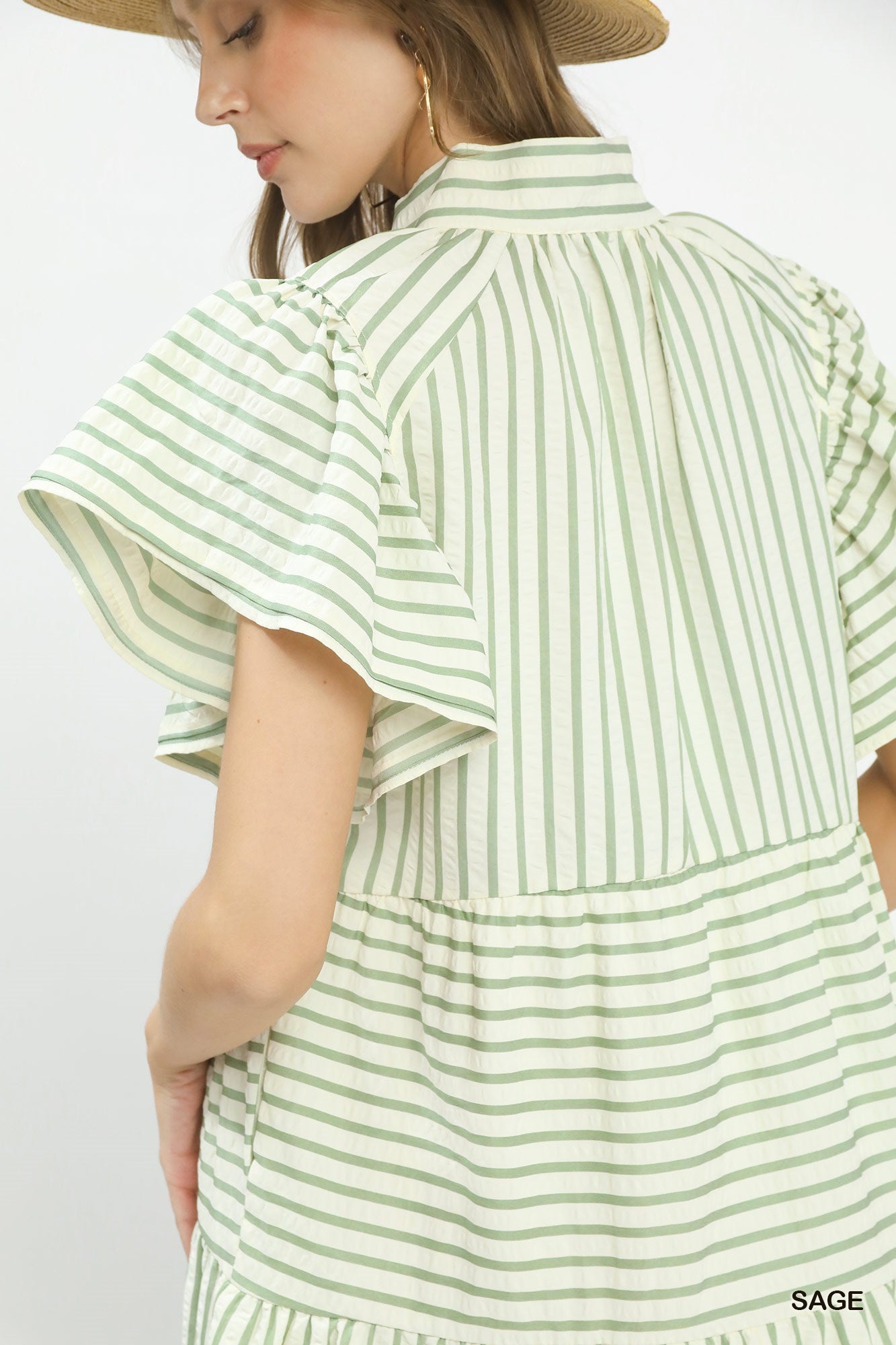 Flutter Sleeve Striped Mini Dress