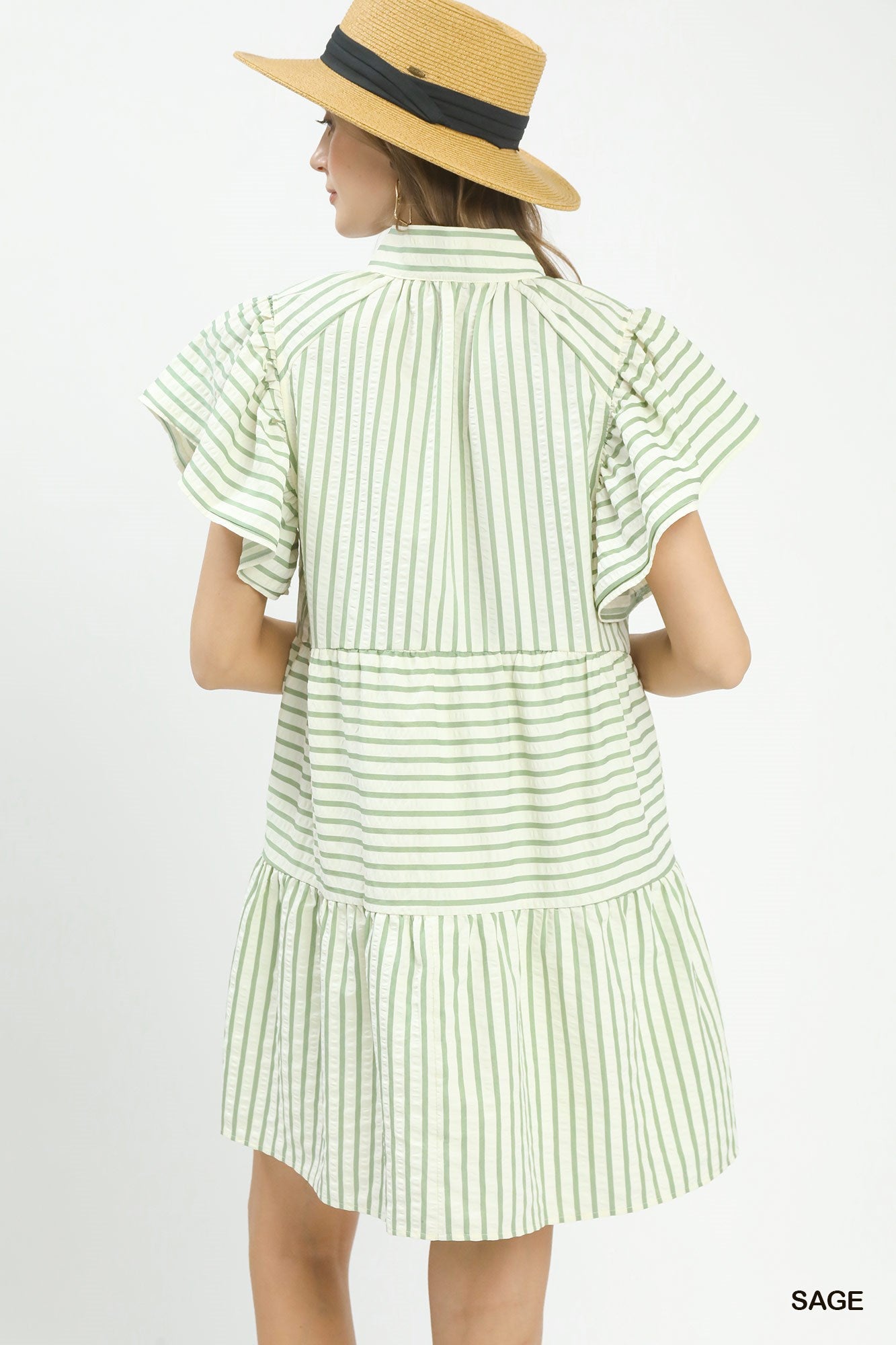 Flutter Sleeve Striped Mini Dress