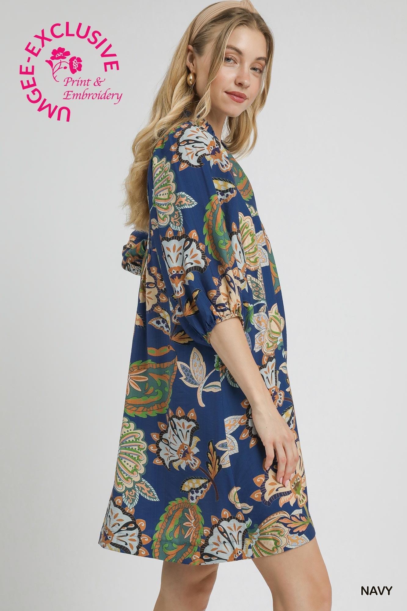 Abstract Puff Sleeve Dress