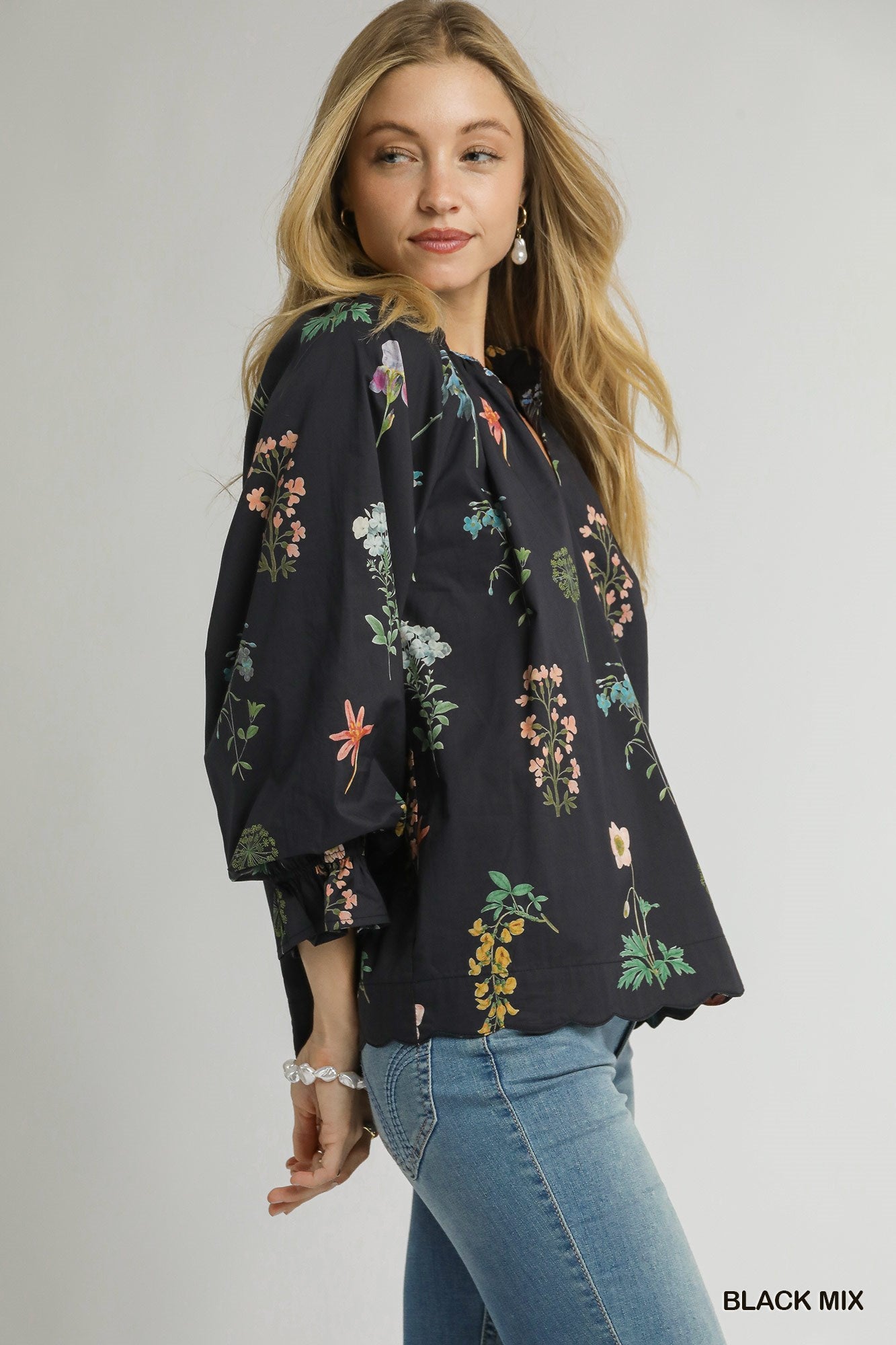 Botanical Garden Ruffle Neck Blouse
