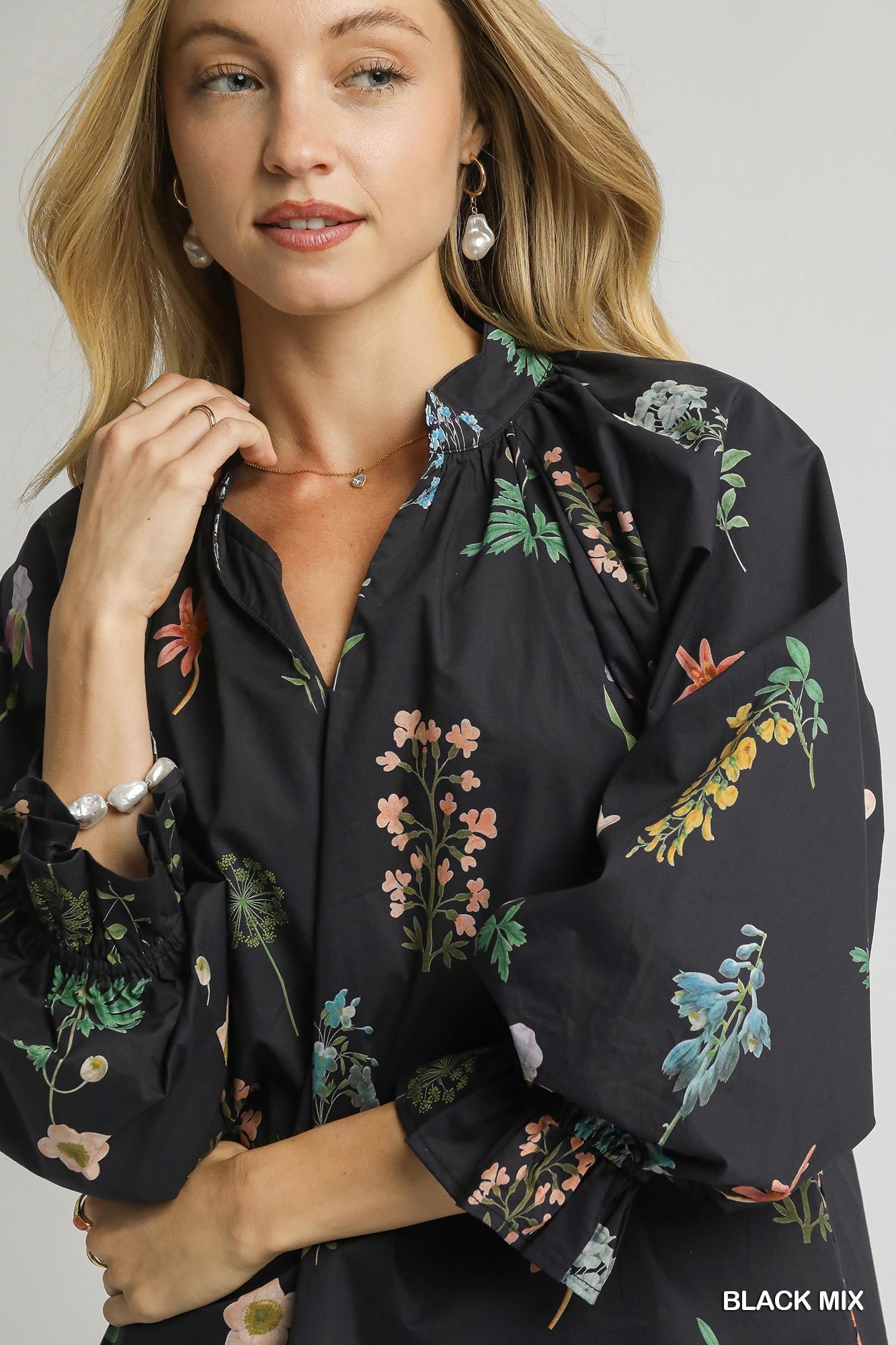 Botanical Garden Ruffle Neck Blouse