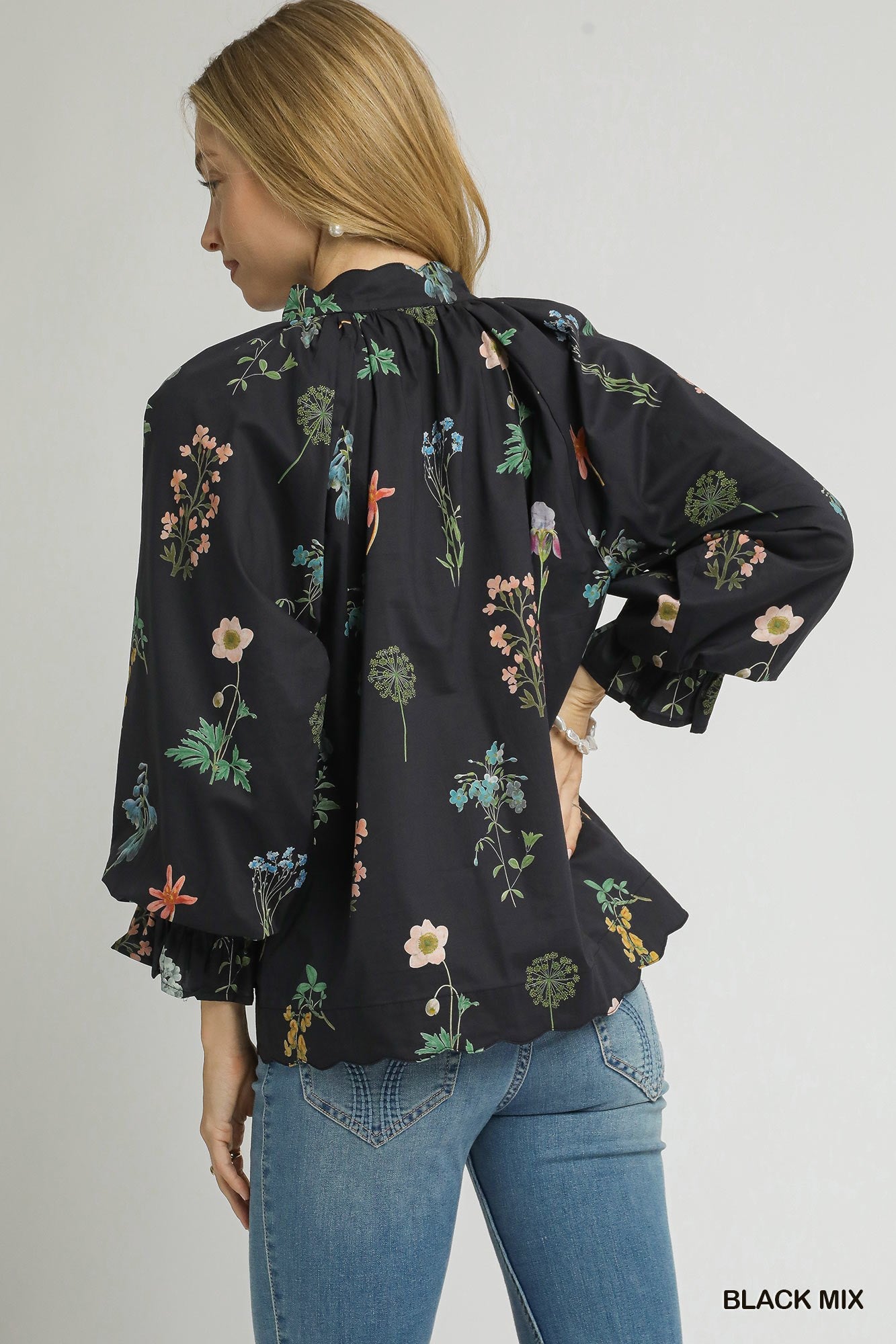 Botanical Garden Ruffle Neck Blouse