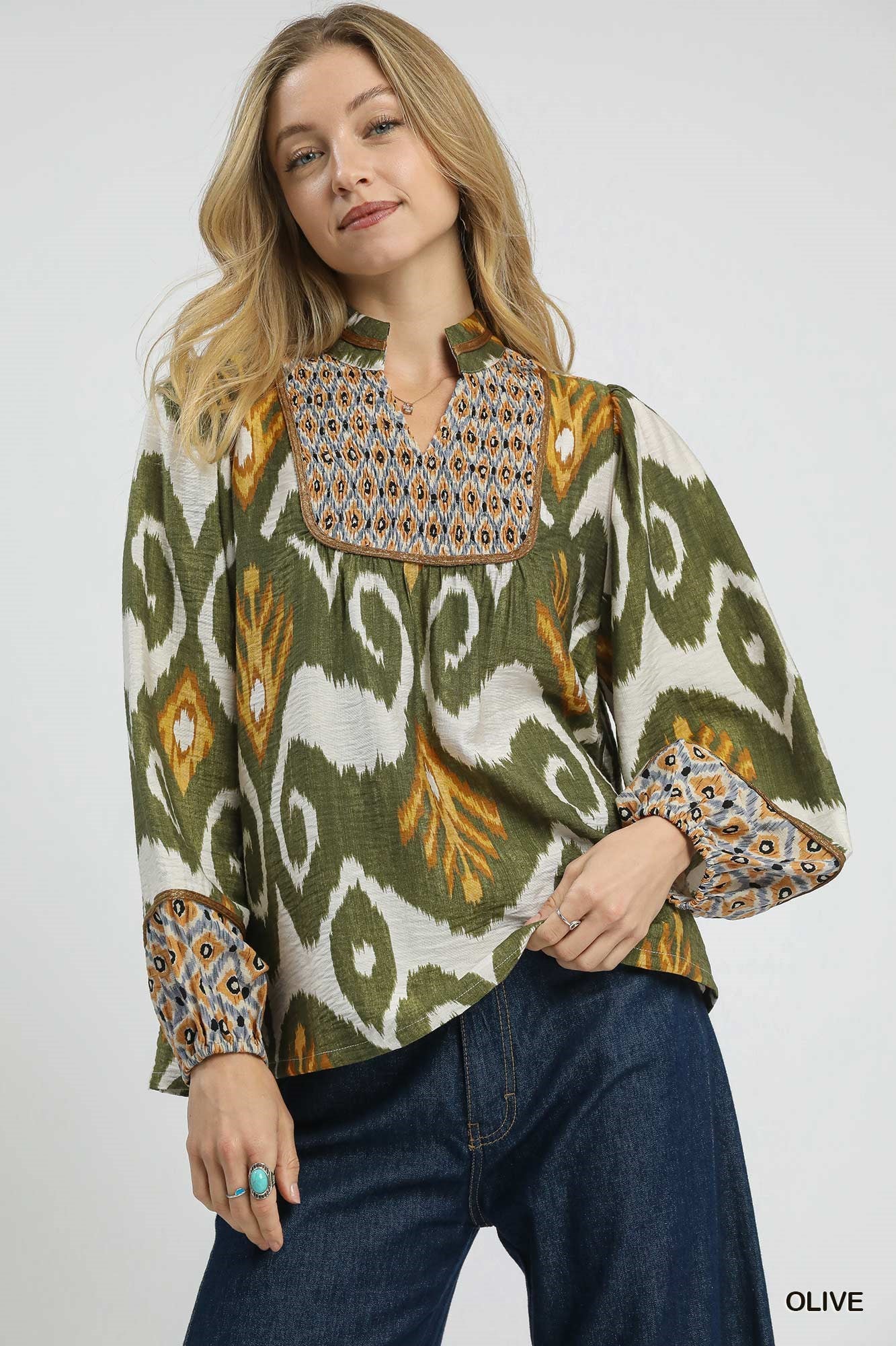 Ikat Print Boho Blouse