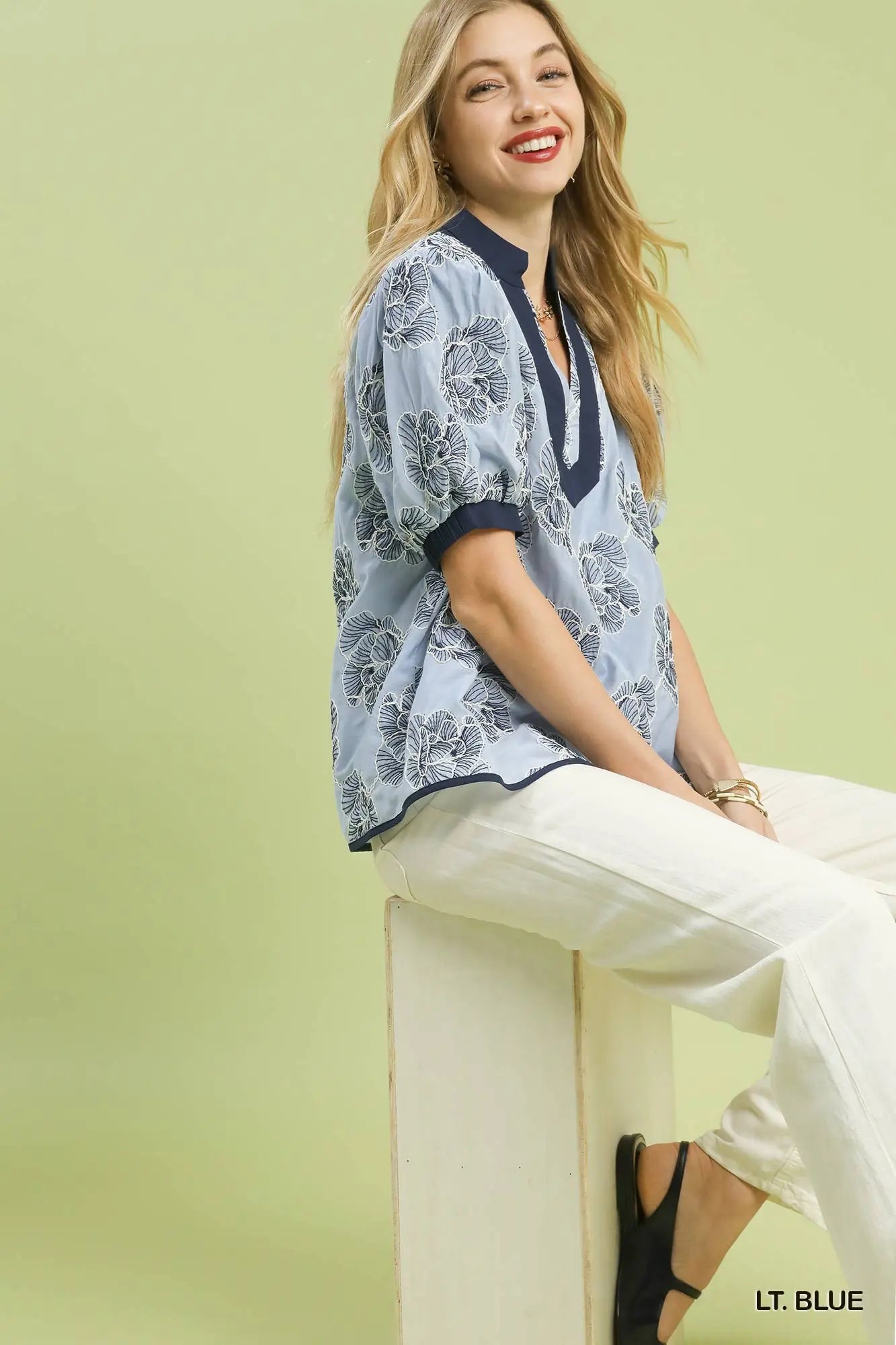 Embroidered Puff Sleeve Top