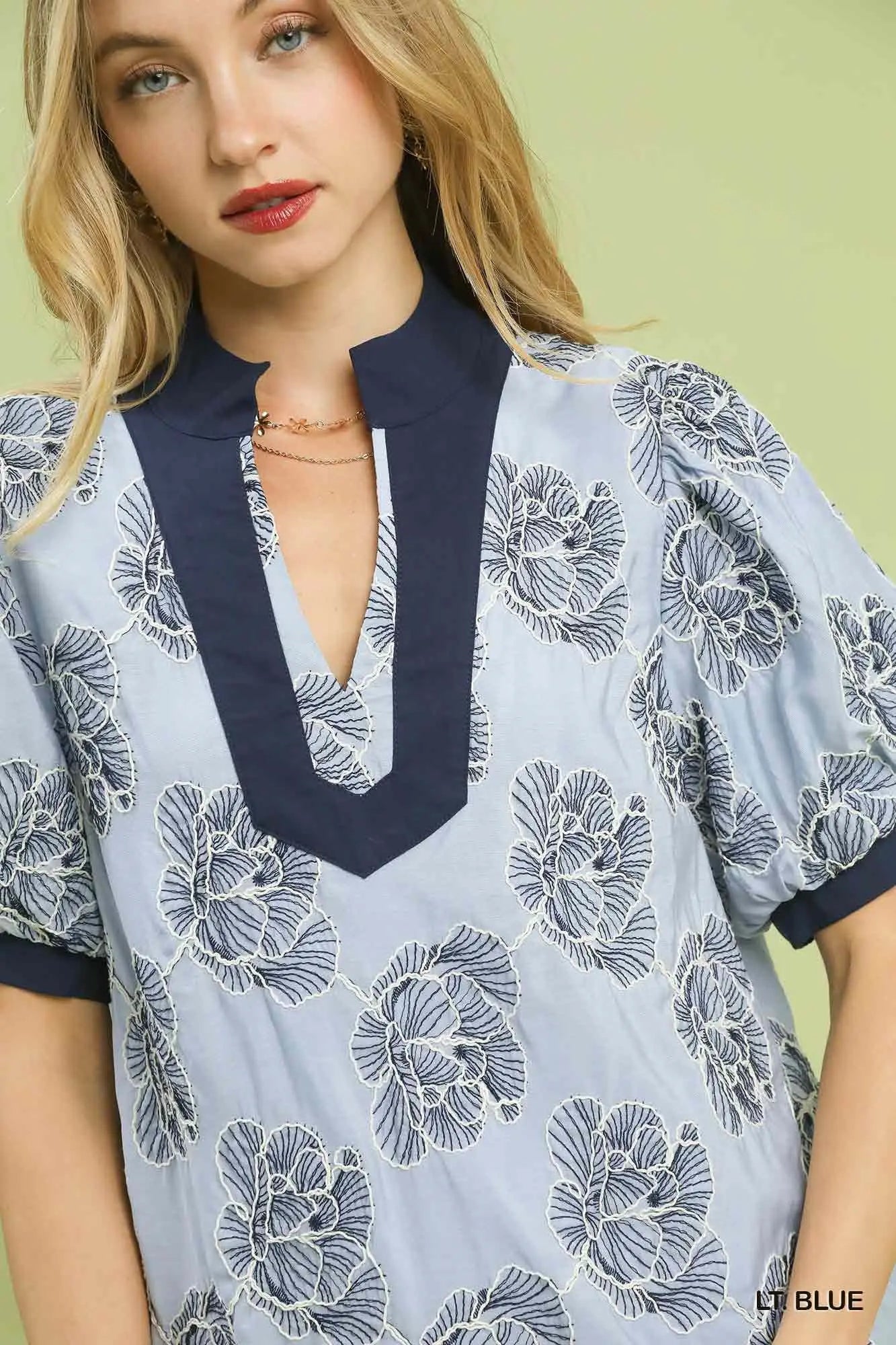 Embroidered Puff Sleeve Top