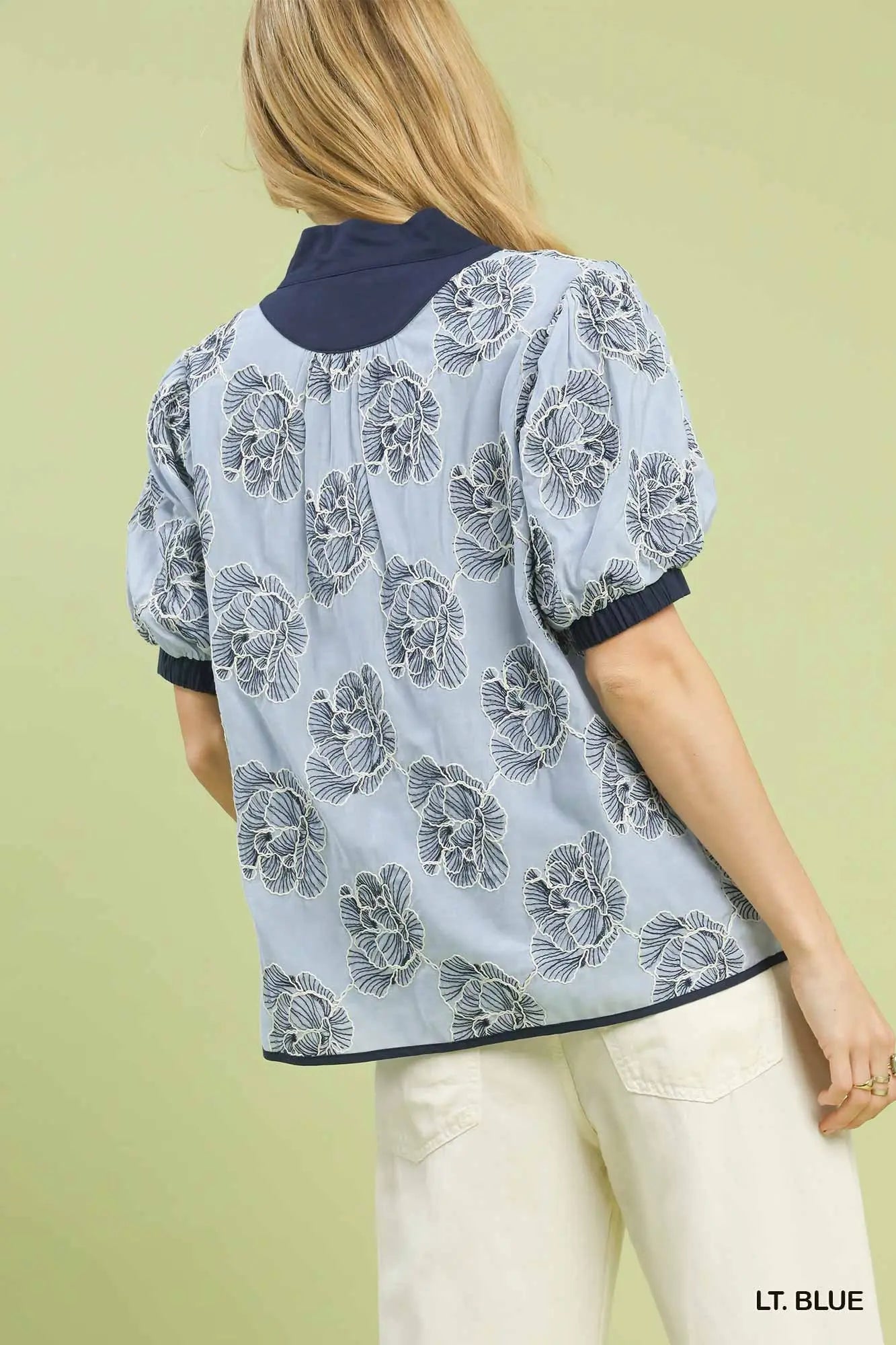 Embroidered Puff Sleeve Top