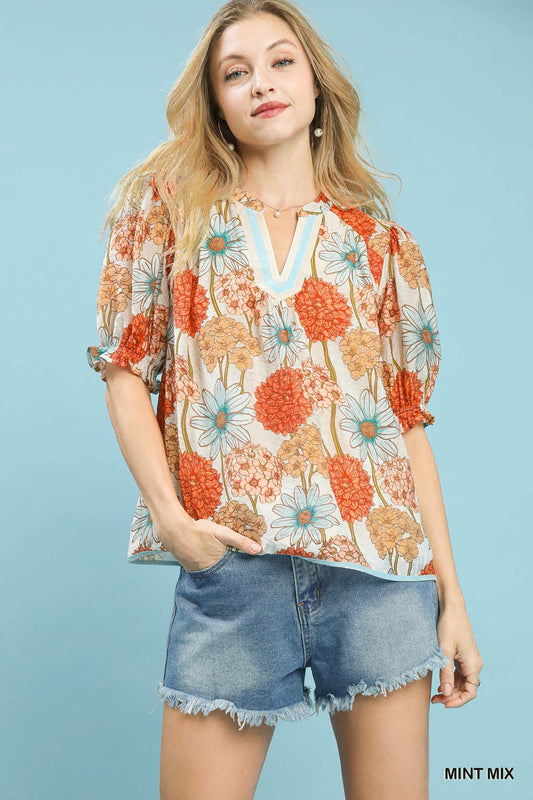 Floral Puff Sleeve Top