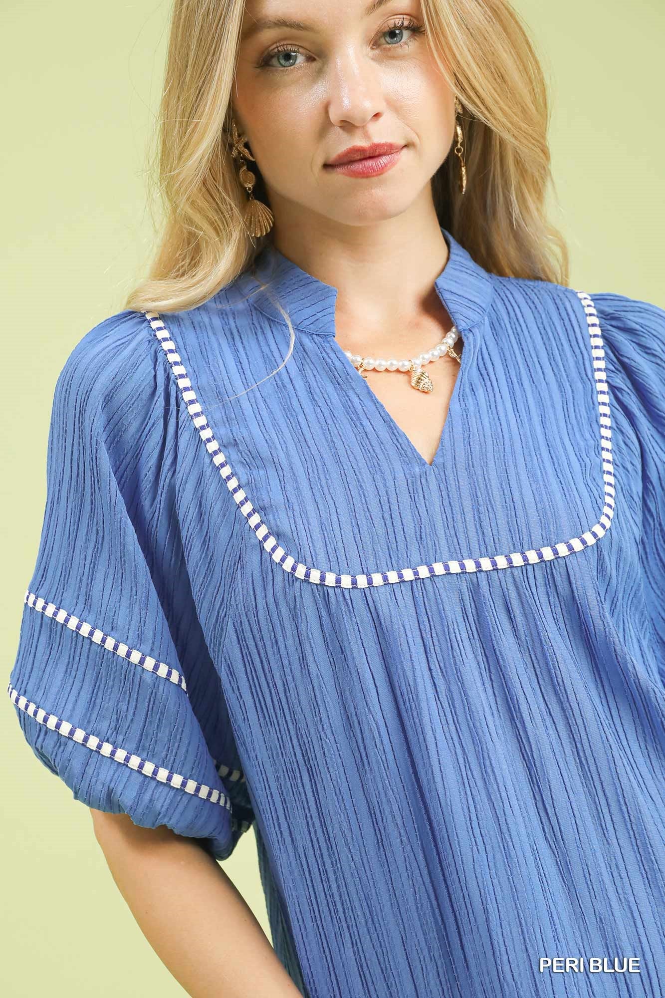 Textured Top with Contrasting Trim