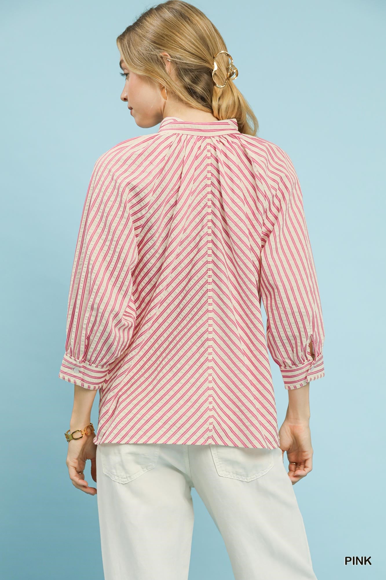 Striped V-Neck Button Up
