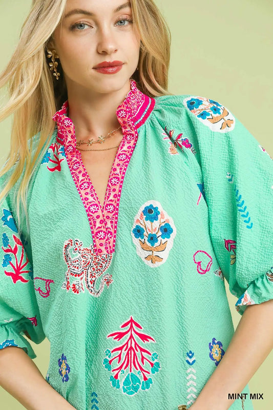 Floral Print V-neck Top