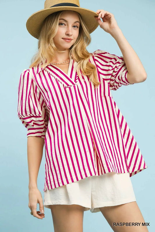 Striped Puff Sleeve Top