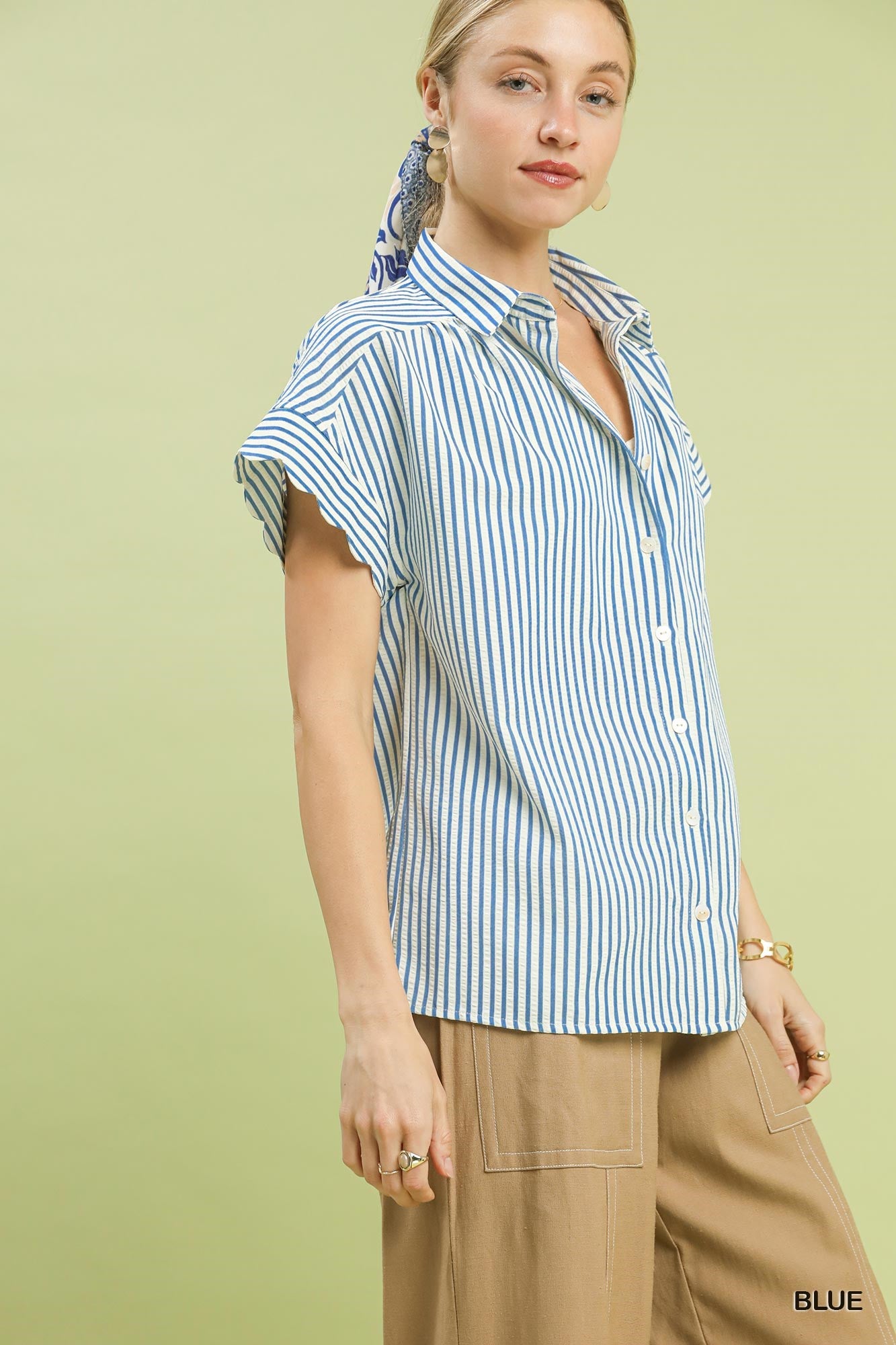 Striped Scallop Sleeve Top