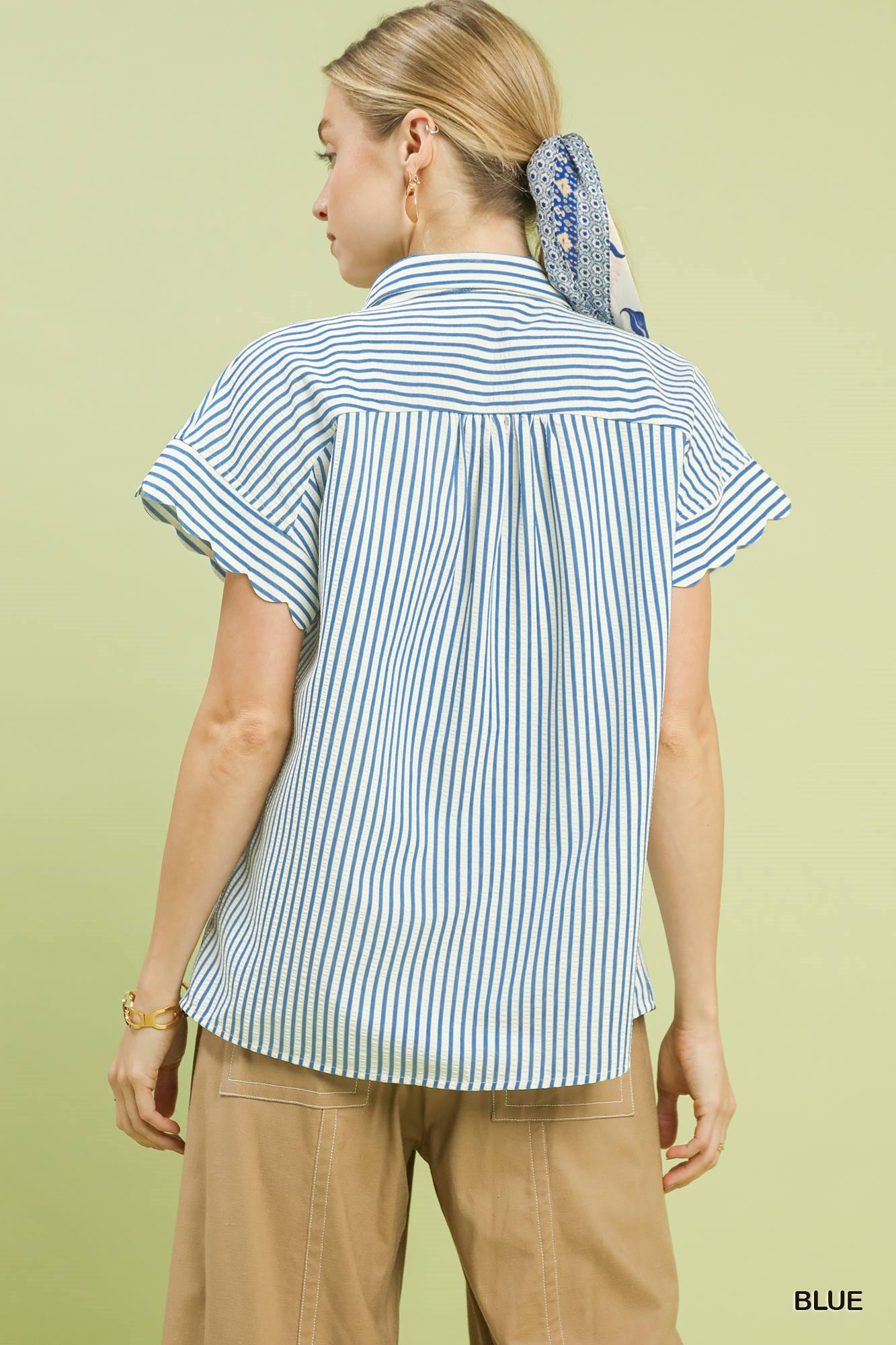 Striped Scallop Sleeve Top