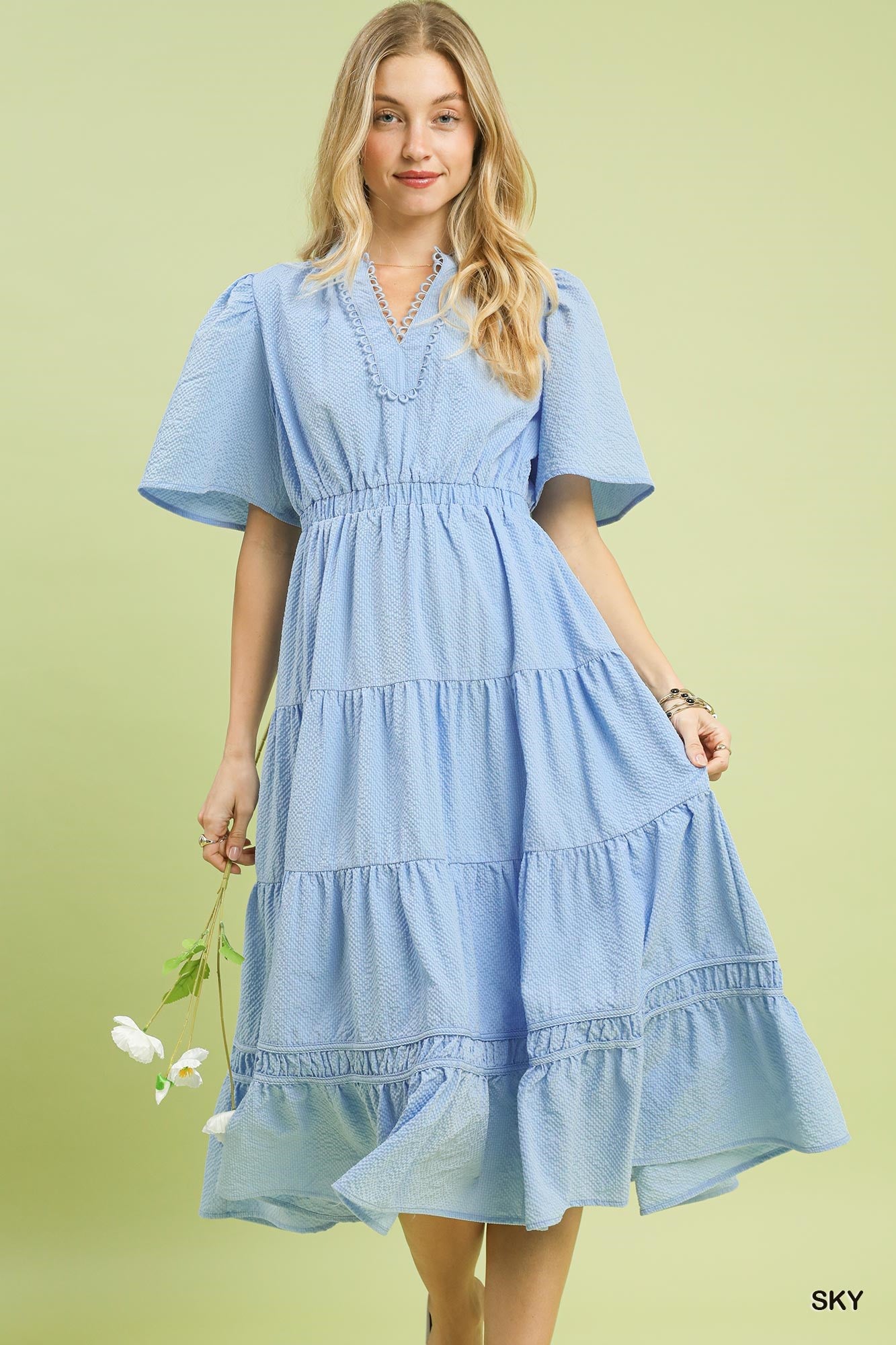 Textured Tiered Midi Dress