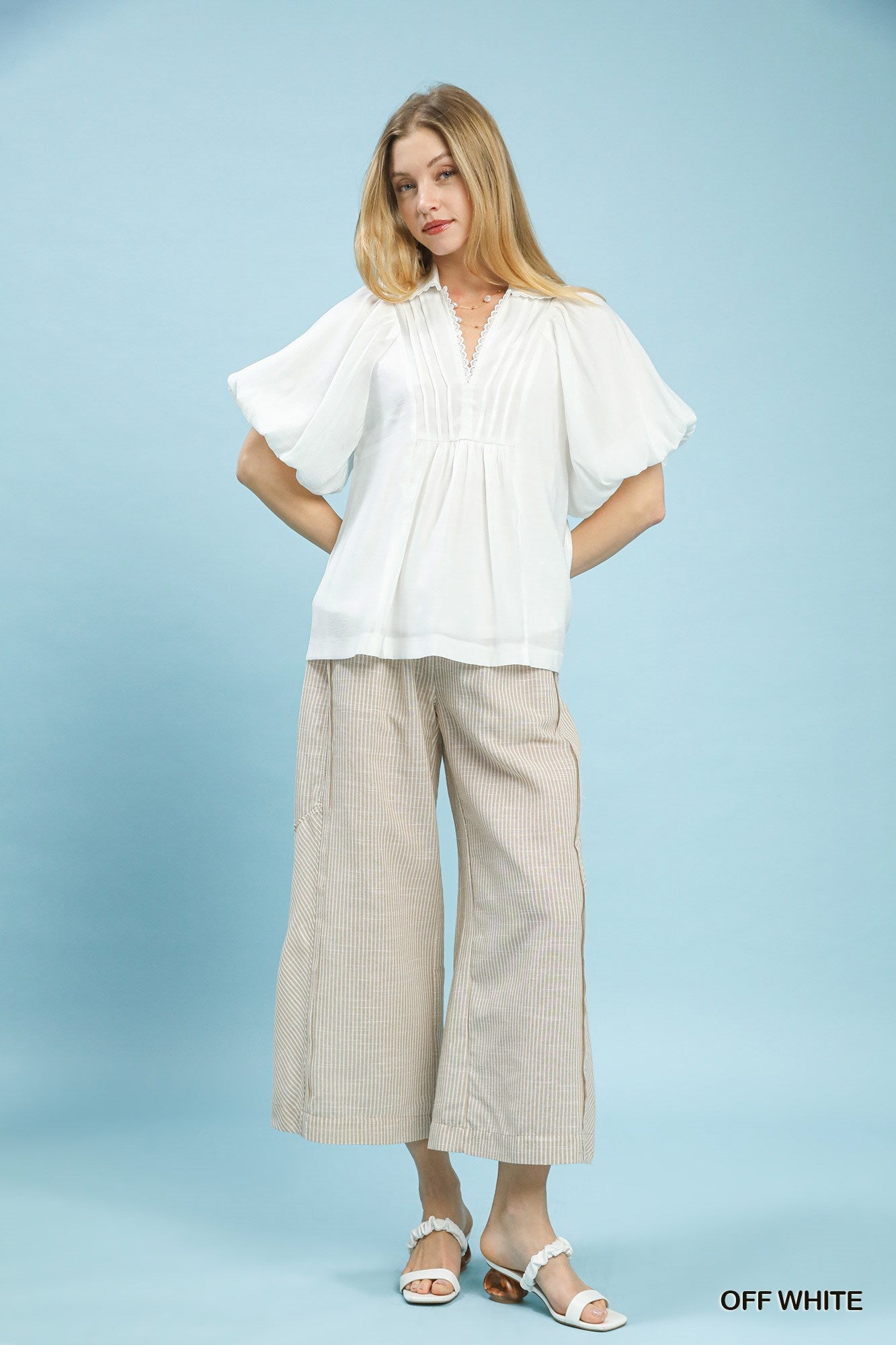 Pleated V Neck Blouse