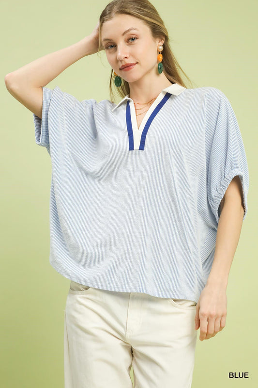Contrast Collar V-neck Top