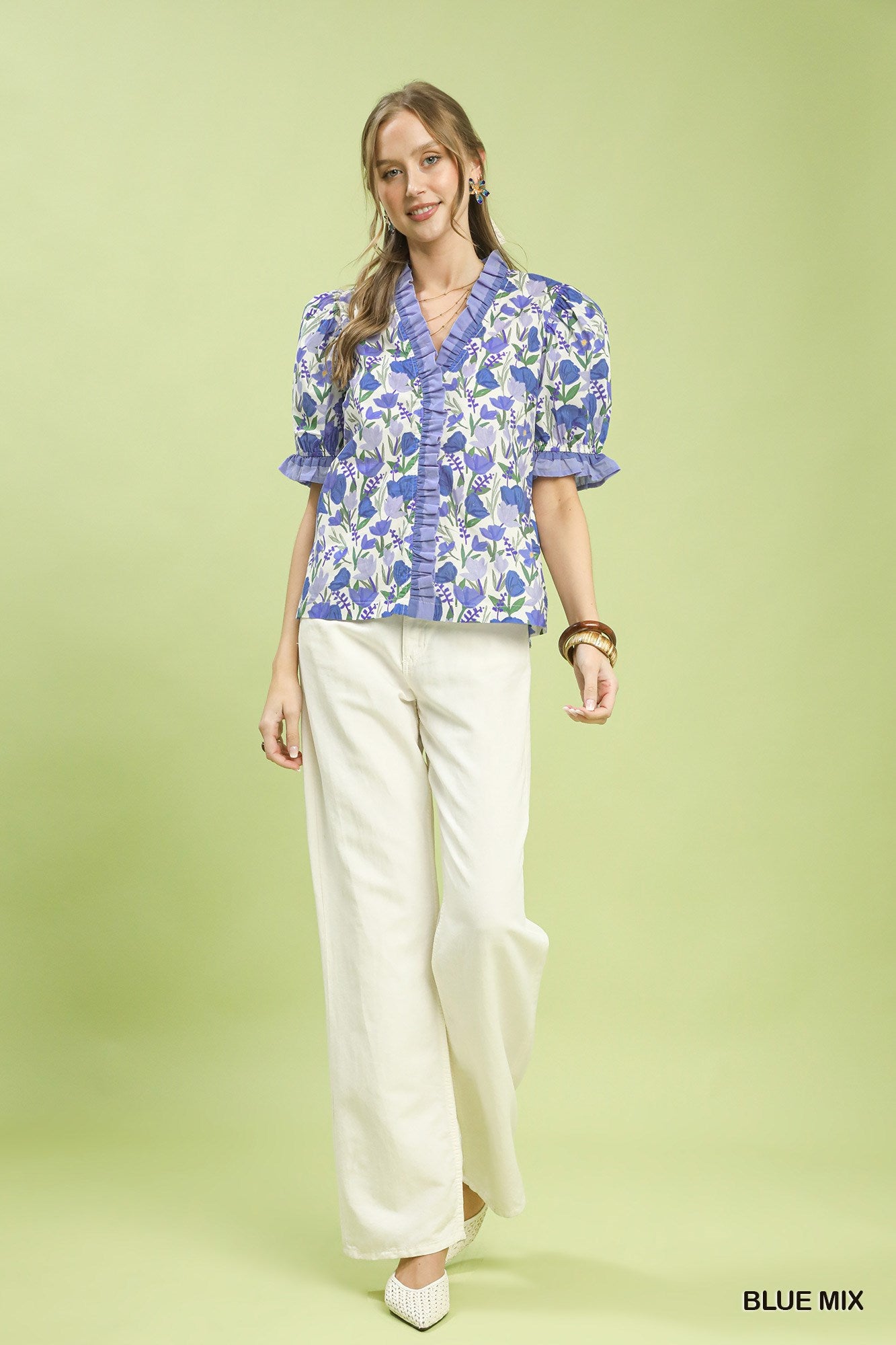 Floral Ruffle Sleeve Top
