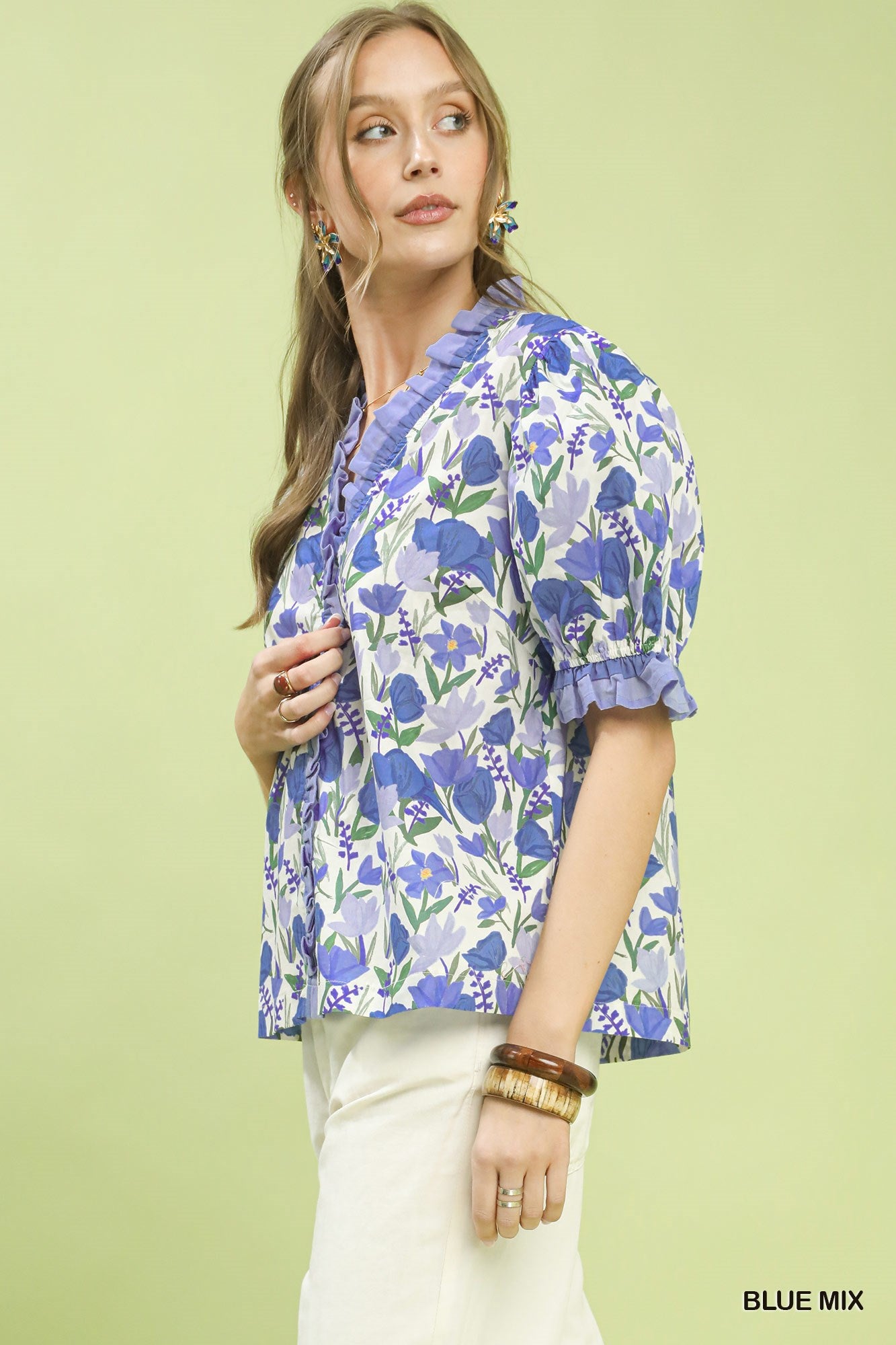Floral Ruffle Sleeve Top