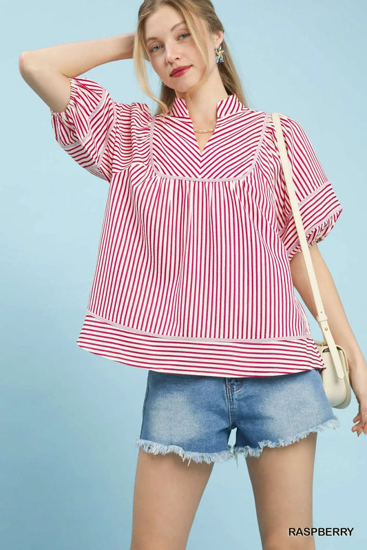 Striped V-neck Top