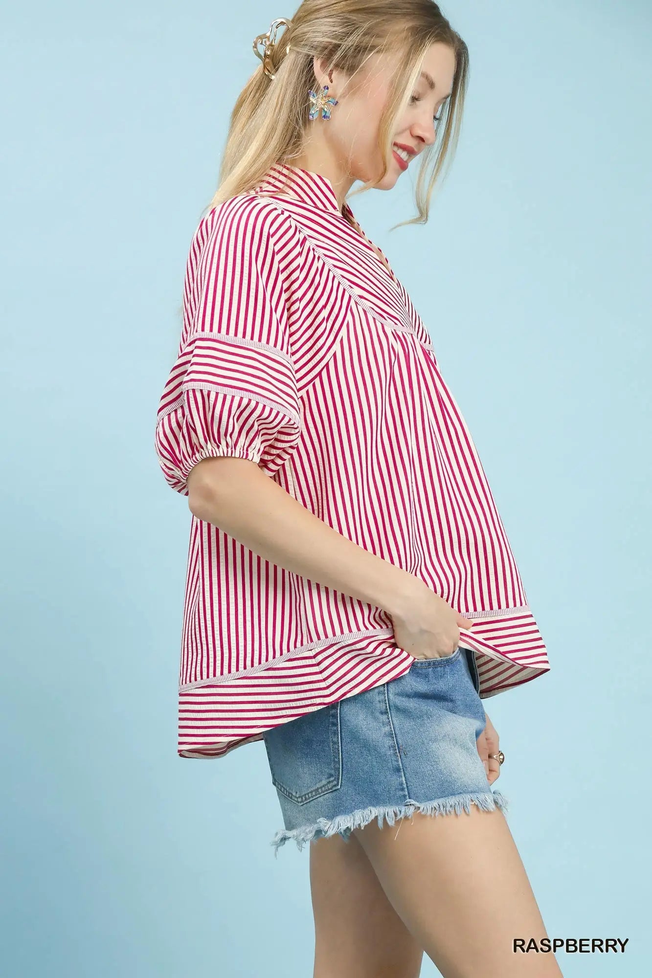 Striped V-neck Top