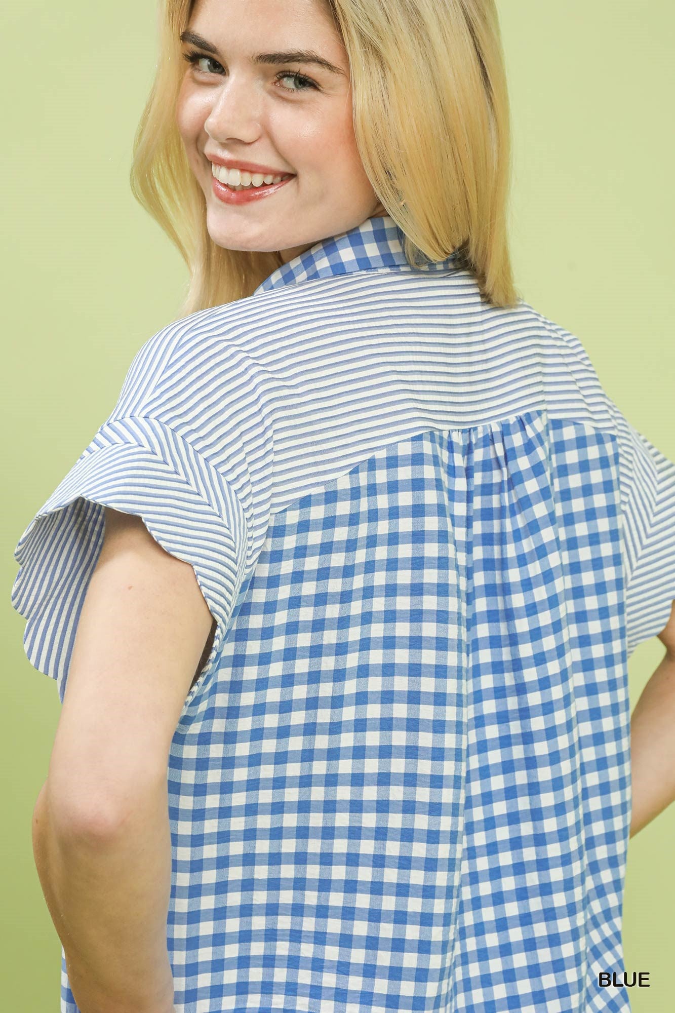 Mixed Gingham Short Sleeve Top