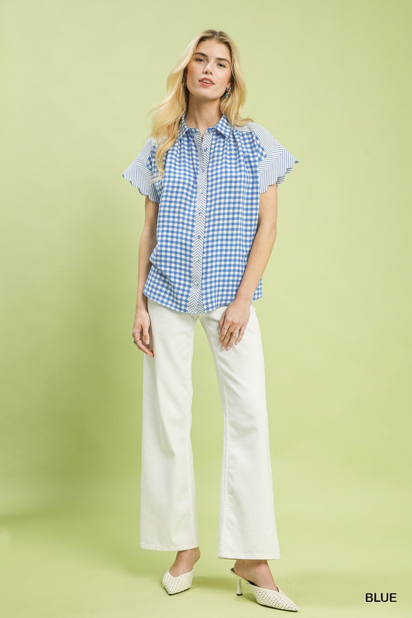 Mixed Gingham Short Sleeve Top