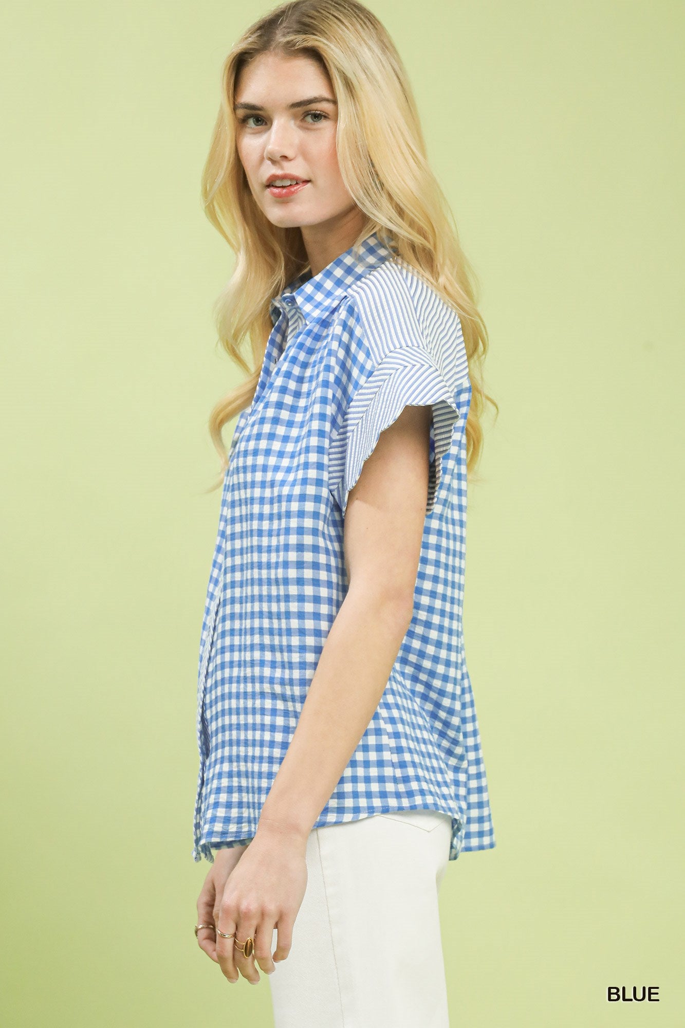 Mixed Gingham Short Sleeve Top