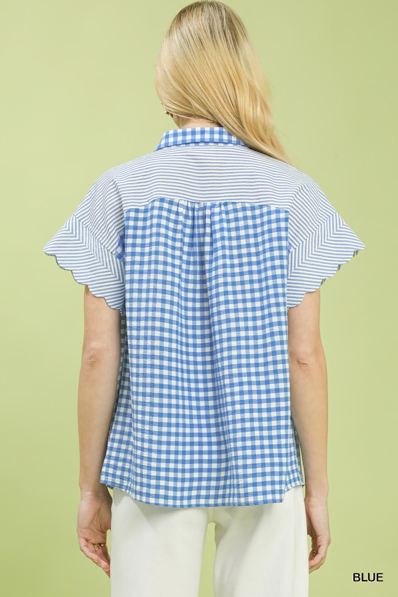 Mixed Gingham Short Sleeve Top