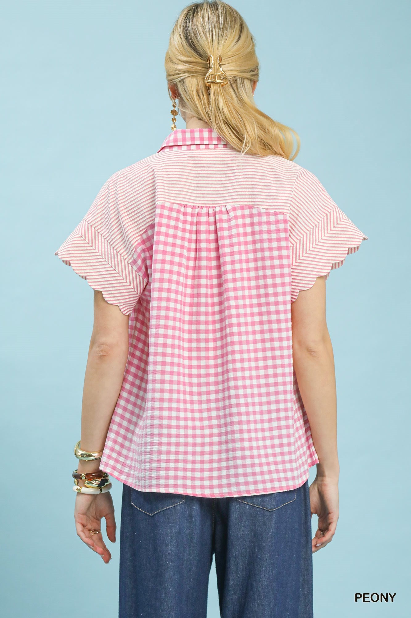 Mixed Gingham Short Sleeve Top