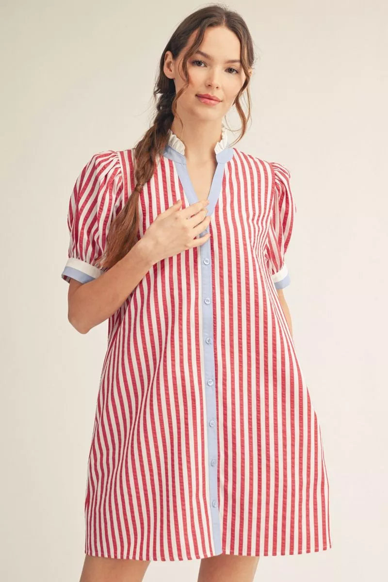 Puff Sleeve Striped Dress