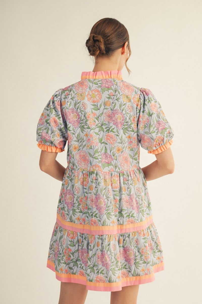 Tiered Floral Print Mini Dress