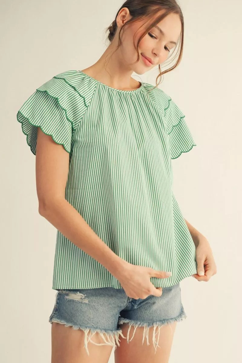 Scalloped Sleeve Raglan Top