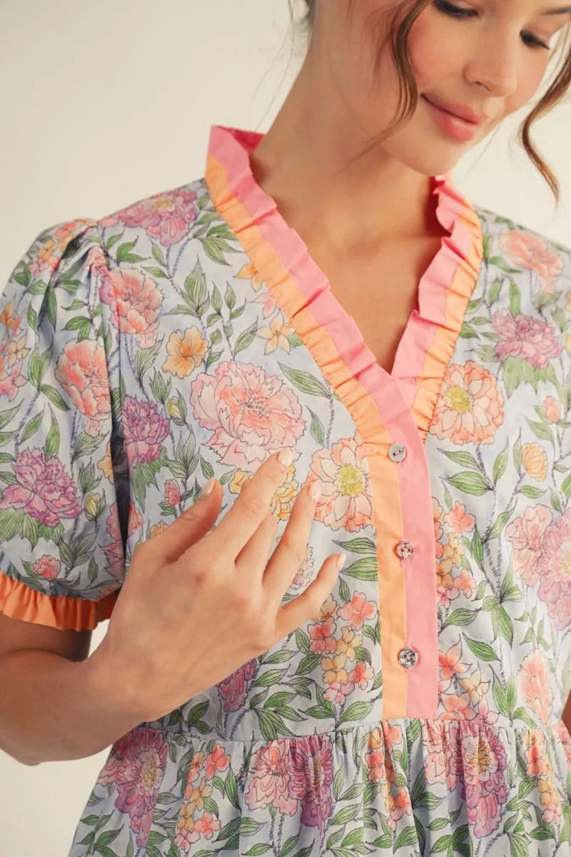 Tiered Floral Print Mini Dress